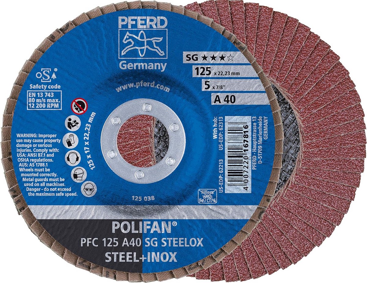 Conische Lamellenschijven voor Slijpen en Polijsten, Korrel 40, 125 mm Doorsnede, Set van 10