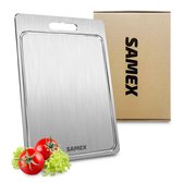 Samex® Planche à découper - Acier inoxydable stabilisé au titane - Avec rainure à jus - Planche à découper - 36x25cm - Compatible lave-vaisselle - Cutting Board - Chopping Board - Antibactérien