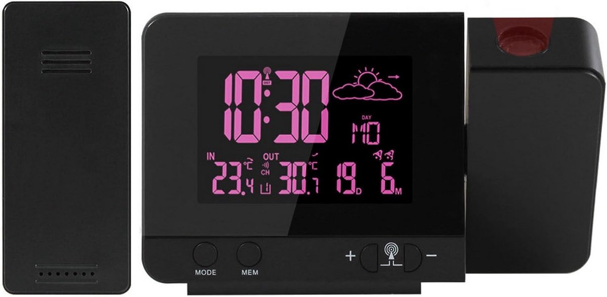 Projectiewekker met Binnen/Buiten Temperatuur en Dubbel Alarm
