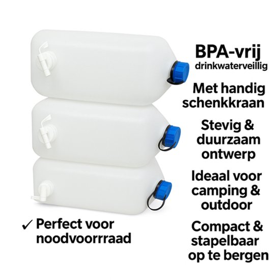 HEM Jerrycan Water 20L - Set van 2 - BPA-vrij - Met Schenkkraan - Stevige Watercontainer voor Camping, Caravan, Outdoor & Noodvoorraad van Merkloos — afbeelding 5