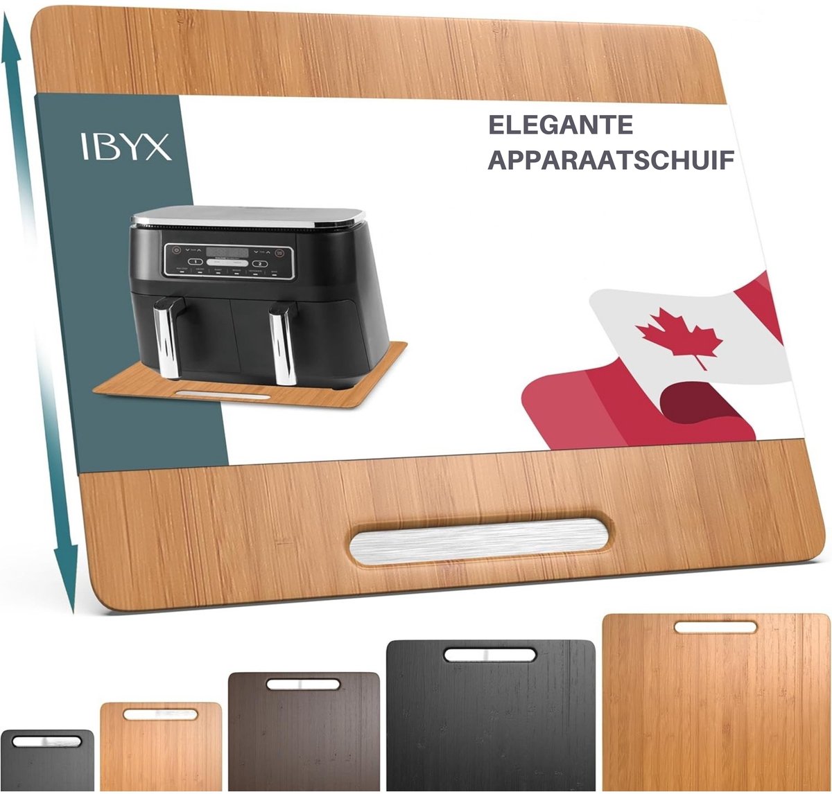 Ibyx Bamboe Schuifplank - Krasvrije Onderzetter met Wieltjes voor Koffiezetapparaat, Airfryer & Espressomachine - Keuken Organizer