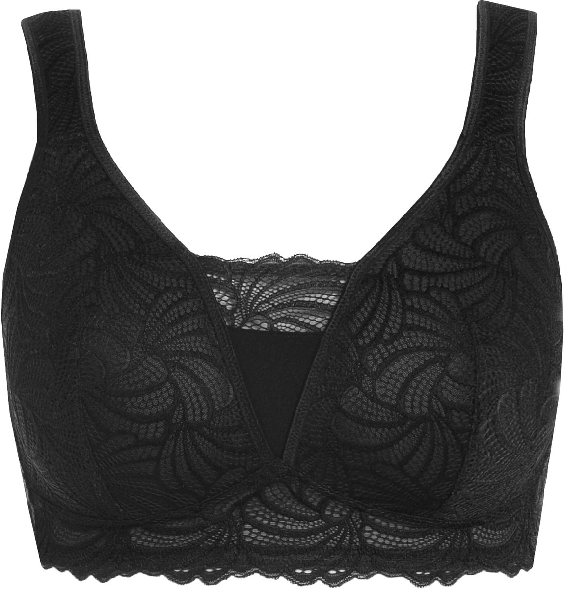 Ulla Popken Dames - Bralette kant zonder beugel - Zwart