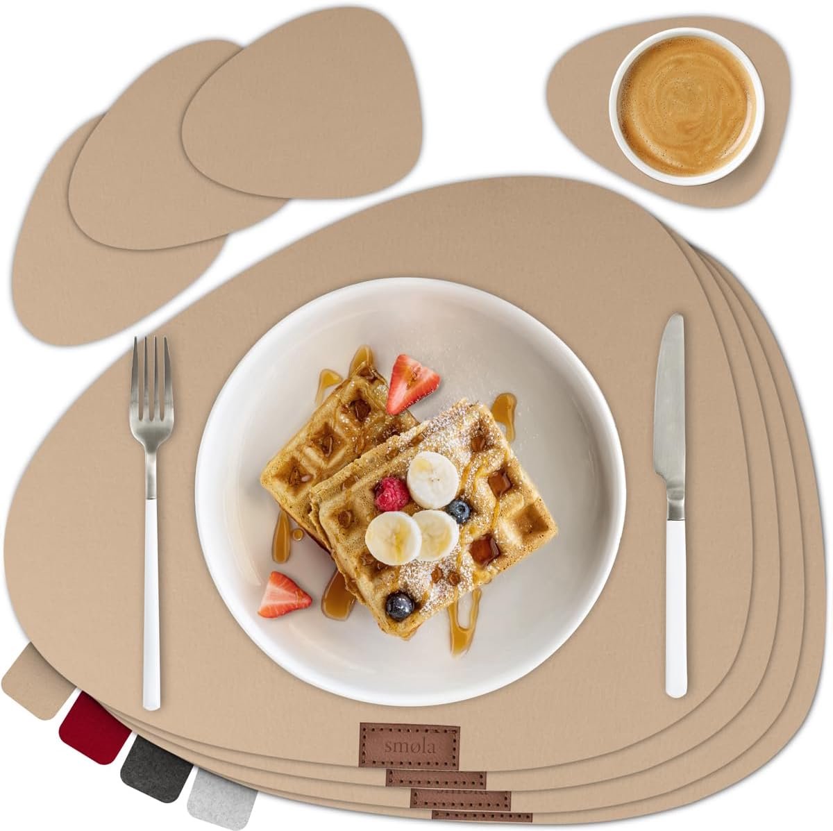 8-delige Premium Vilt Placemat Set Ovaal Inclusief Onderzetters Beige