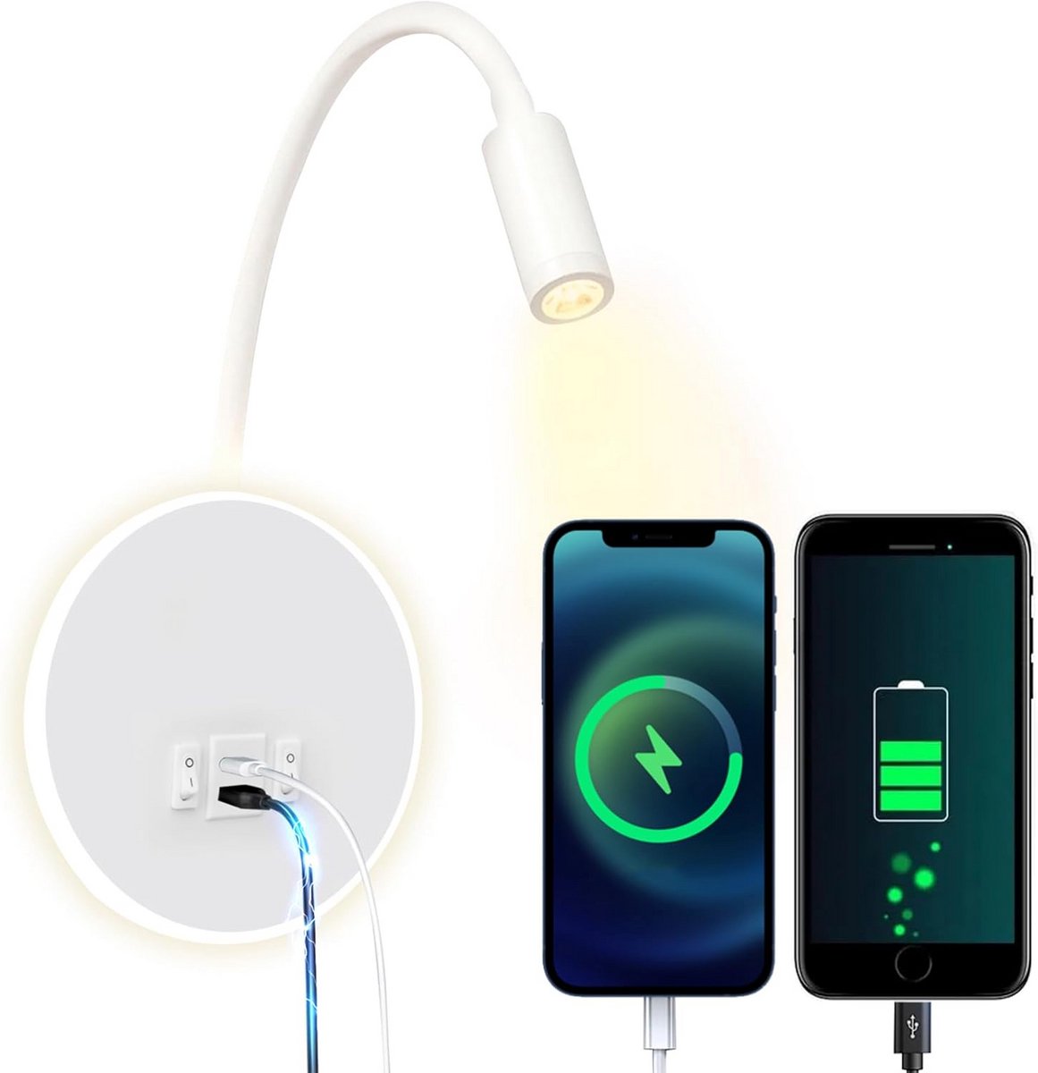 Verstelbare LED Wandlamp 12W met Apart Leeslicht 3W - Warm Wit Licht 3000K - Inclusief USB Opladen
