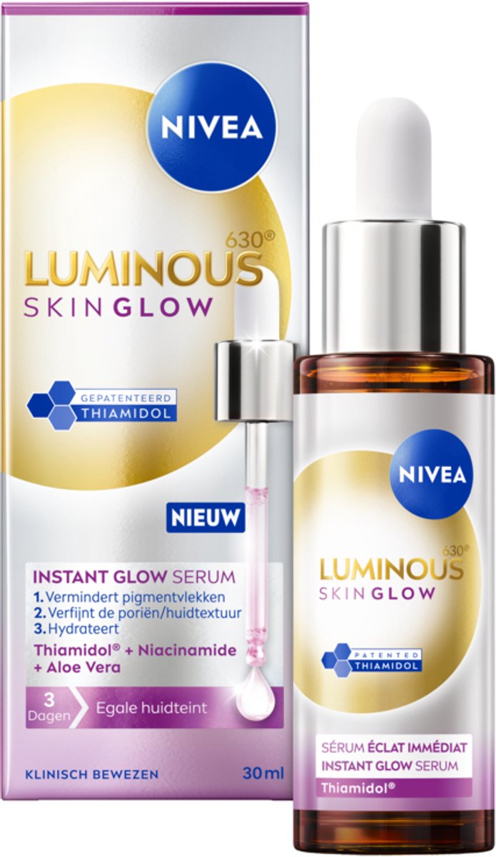 NIVEA Luminous630 Skin Glow Instant Glow Serum - Hydrateert - Niacinamide - Aloe Vera - Alle Huidtype- Anti-Pigment - Skincare - 30ml