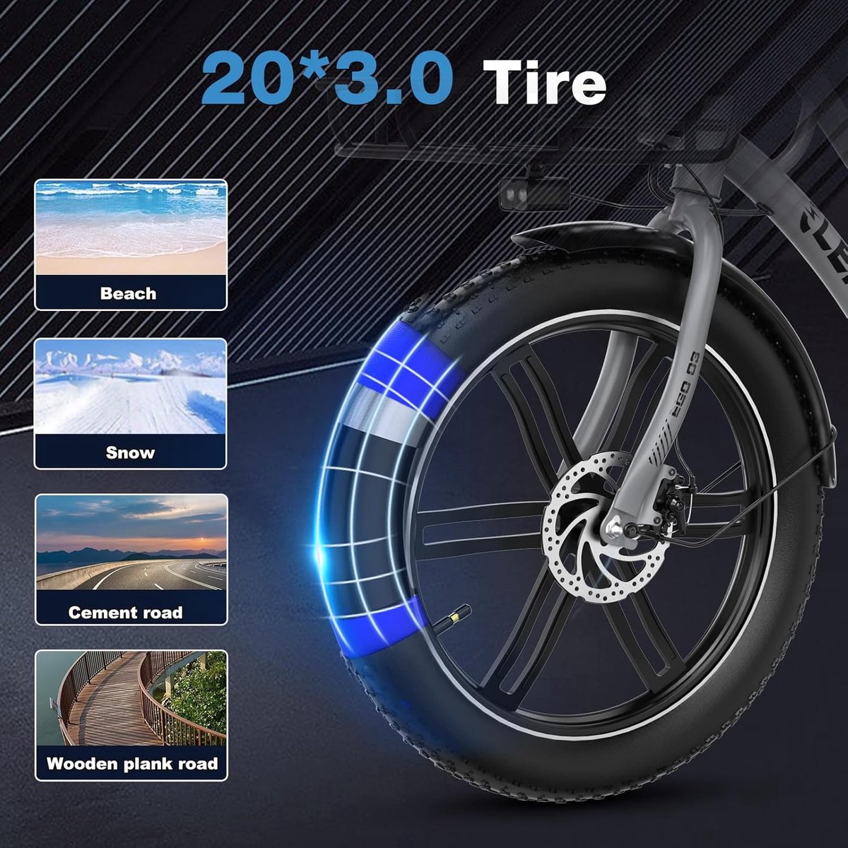 ELEKGO Elektrische Driewieler EGO 03S - 20*3.0 Inch Fat Tire City Commuter EBike met Afneembare 48V 18 Ah Lithium Batterij - Bakfiets E-Bike met 250W Motor - IP54 Waterdicht – foto 3