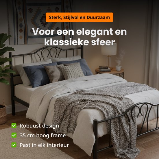 Cadre de lit en métal AirSleeperz Orkide Coloris noir - Dimensions 140x200 cm - Pour 2 personnes - Heavy : capacité de charge 600 kg