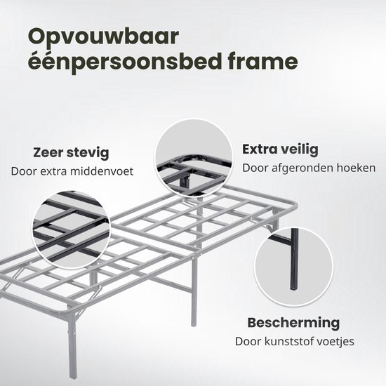 AirSleeperz® opvouwbaar Bedframe Joost Premium - Zwart - 90x200 cm - 1 persoons vouwbed - Heavy duty: draagkracht 130 kg