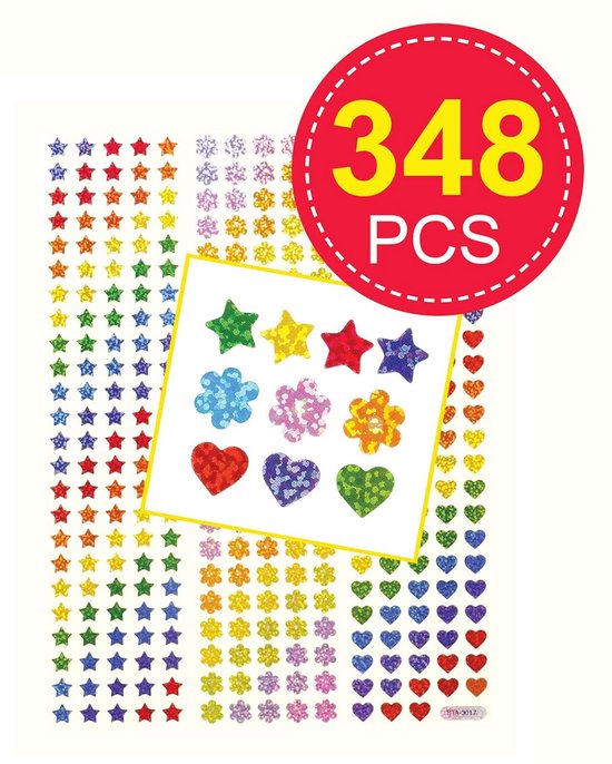 Grote Set Holografische Stickers (348 Stuks) Ster, Hart & Bloem ...