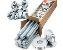LUN FIX - Gewindestangen Set M10 x 1000 mm - 10 Stk - verzinkt - bevestigingsset