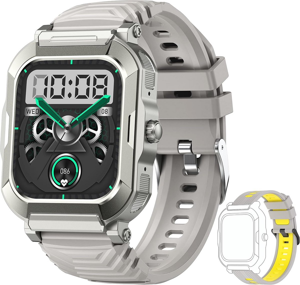 Militaire Smartwatch voor Heren met Bloeddruk, Zuurstof en Fitness Tracker