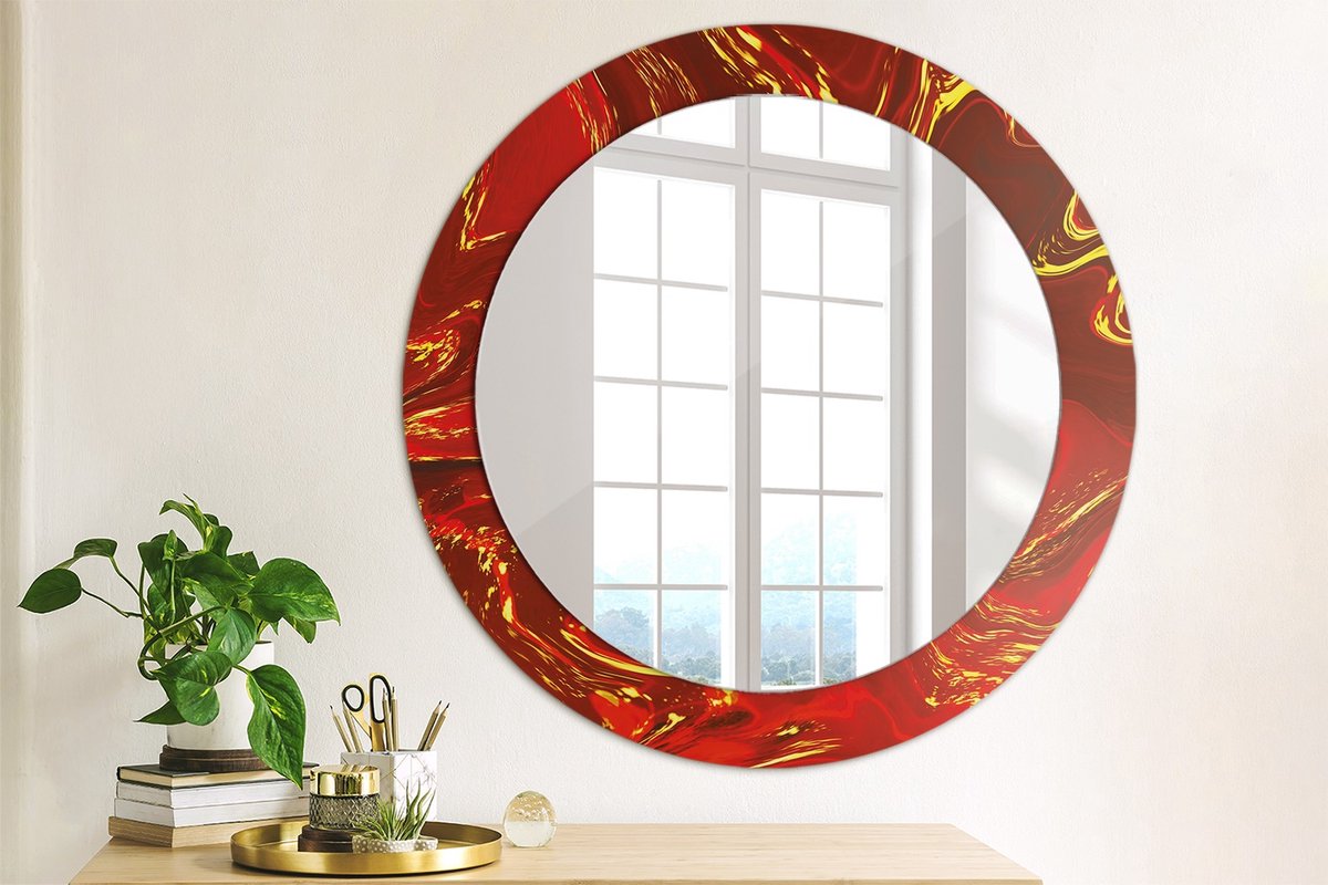 Coloray Bedrukte Spiegel - Rood marmer Spiegel Met Decoratie - 70 cm - Rood Bedrukte Spiegel - Spiegel Met Decoratie - Spiegel Lijst Met Print - Spiegel Met Print Rood Rood marmer