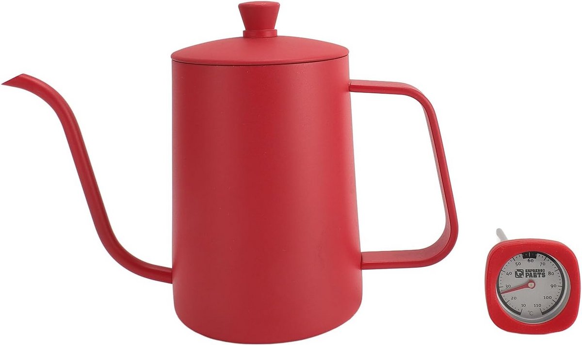 Rode Koffiekan 600ml voor Handmatig Opschenken - Roestvrijstalen Waterketel met Thermometer