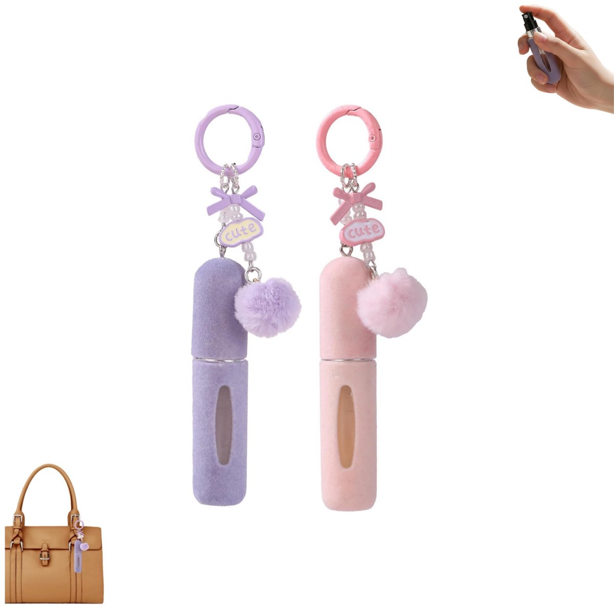 2 stuks - Draagbare parfumverstuiver - Navulbare parfumfles van 5 ml - Sleutelhanger met reisparfumfles - Navulbare parfumsleutelhanger met zachte onderkant - Parfumnavulling voor dames - Geschikt voor werk, reizen, woon-werkverkeer en feestjes