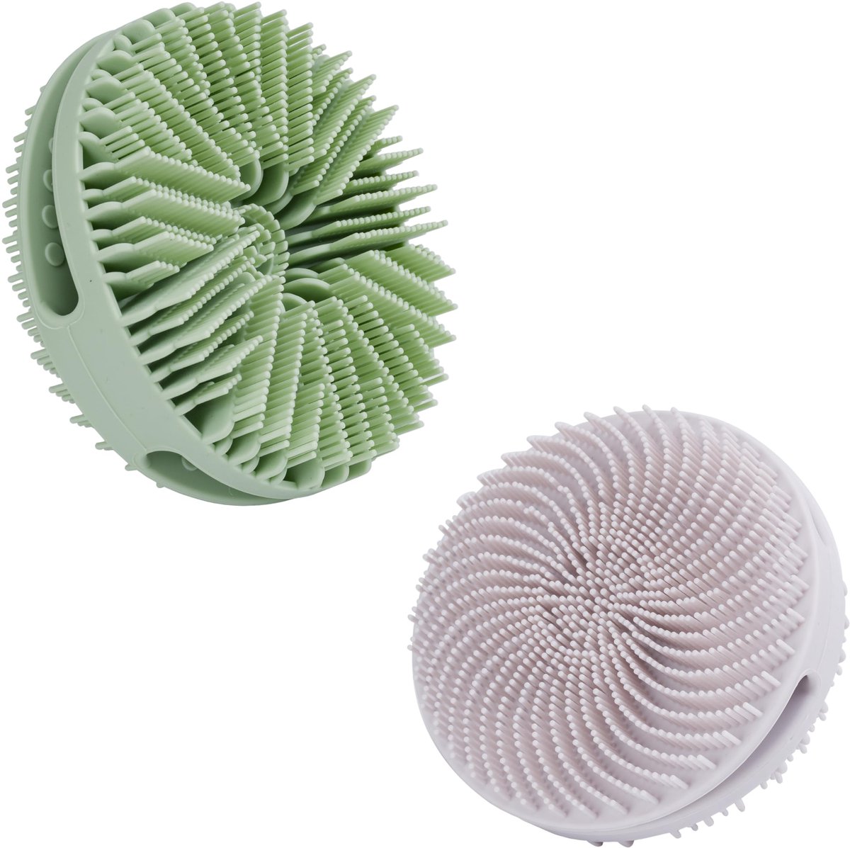 2-delige siliconen exfoliërende lichaamsreinigingsborstel, siliconen shampooborstel, zachte siliconen loofah voor de gevoelige huid, siliconen haar- en hoofdhuidmassager voor de douche, gemakkelijk schoon te maken, schuimt goed (grijs en groen)