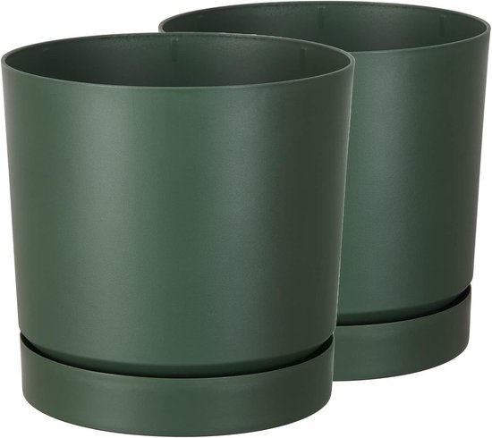 Set Van 2 Bloempotten Met Onderzetter 30 Cm Decoratieve Ronde set-van-2-bloempotten-met-onderzetter-30-cm-decoratieve-ronde