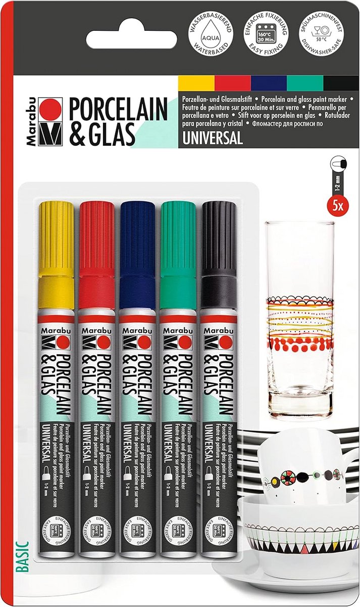 Porselein en Glas Verf Set - 5 Stuks - Vaatwasmachinebestendig na Bakken