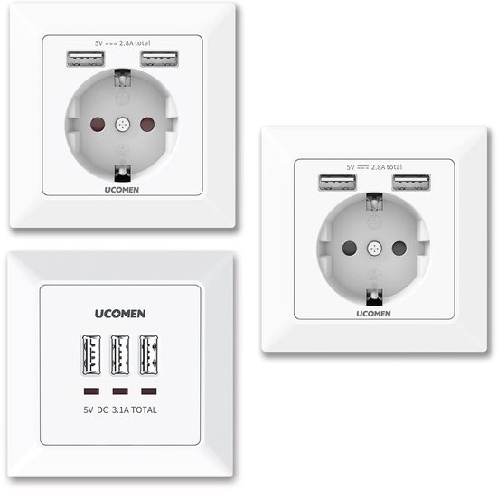Inbouw WCD met 2 USB-poorten - Stopcontact met USB Charger - Wit (3 ...