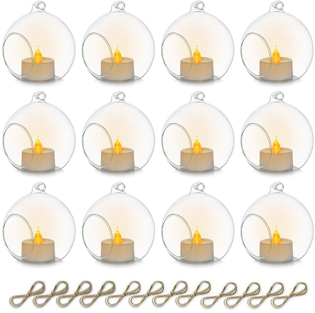 Unyqoos Set van 12 Glazen Theelichthouders met LED Kaars voor Feestelijke Decoratie Transparant