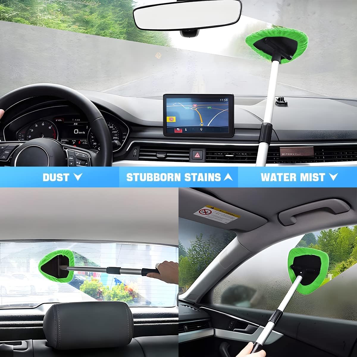 Uitschuifbare Glaswisser met Microvezel Pads voor Auto Ruiten Binnen en Buiten