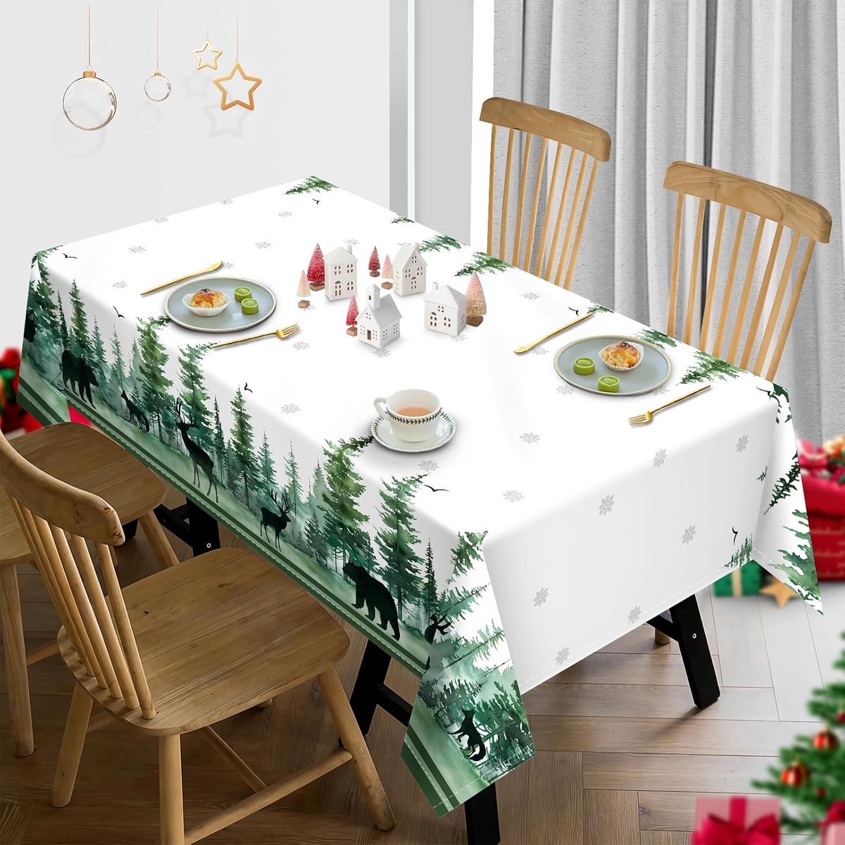 Stunq® Feestelijke Winterse Tafelkleed voor Keuken en Feestdecoratie, Rechthoekig en Eenvoudig Onderhoud