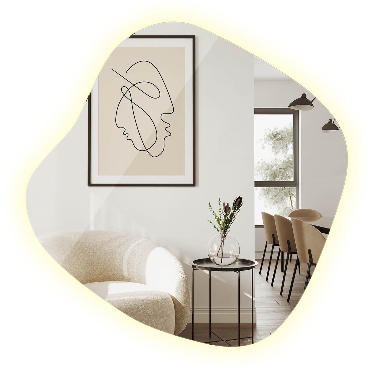 TULUP LED Spiegel - Onregelmatige Spiegel Met LED - 48,3 x 47,9 cm - Slaapkamerspiegel - Badkamerspiegel - Gang - Kleedkamer - Spiegel Organisch Met Licht - Neutraal Wit 4000K - Make-up Spiegel - Verlichte Wandspiegel - Wandmontage