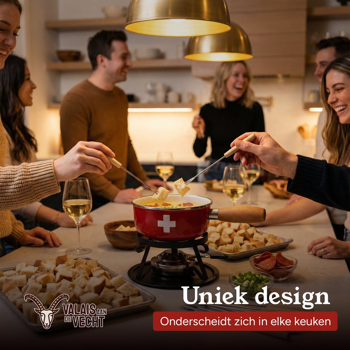 Nouvel Fondueset – Kaasfondue Set Geëmailleerd Staal - Fonduepan 1.5L - Incl. Fondue vorken - Inductie Geschikt – Compleet met Rechaud & Brander – Premium Zwitsers Design – foto 8