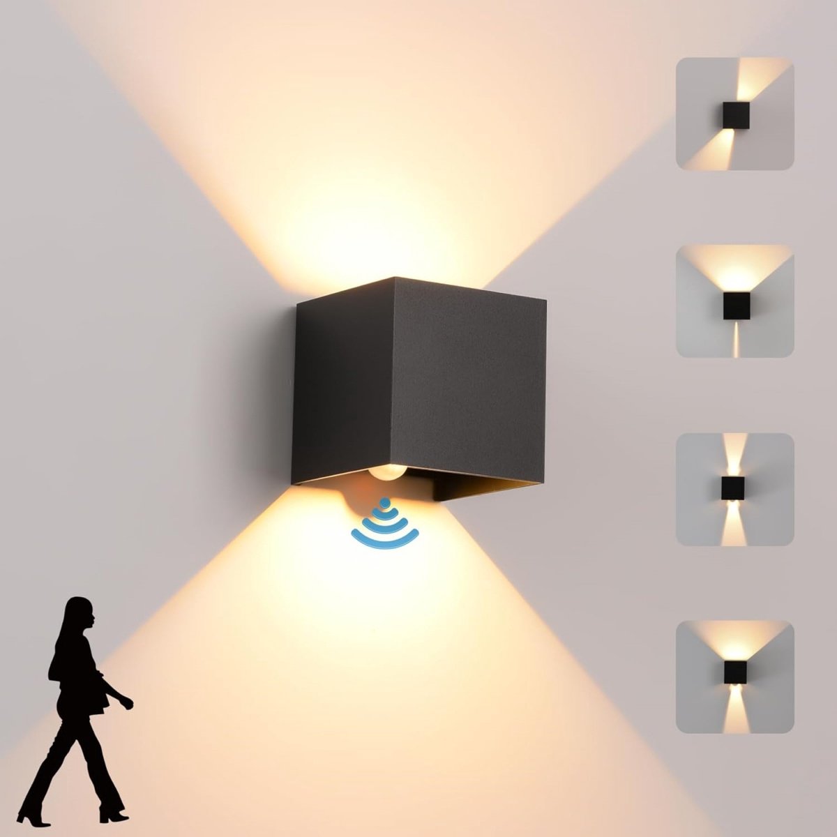 GelldG LED-wandlamp geschikt voor binnen en buiten - Buitenlamp met bewegingssensor - 12W - IP65 waterdicht - 3000K warm wit licht - Moderne buitenlamp - Verstelbare stralingshoek - Zwart
