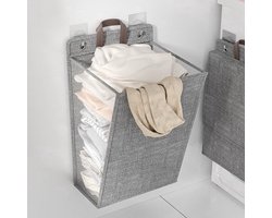 Wasmand - Opvouwbare Wasmand - Katoen en linnen - Met Deksel - Smalle - Afneembare zak - Reisgoederen - Opvouwbare Mand Vuile Was - Plooimand - Ophangbare - Voor wasruimte, slaapkamer - 48*36*12cm - Grijs