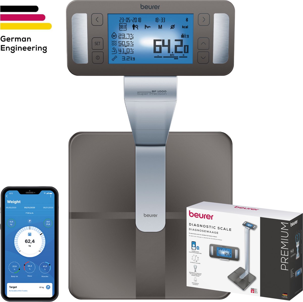 Beurer BF1000 - Personenweegschaal lichaamsanalyse - Bluetooth - 180kg - Precisie