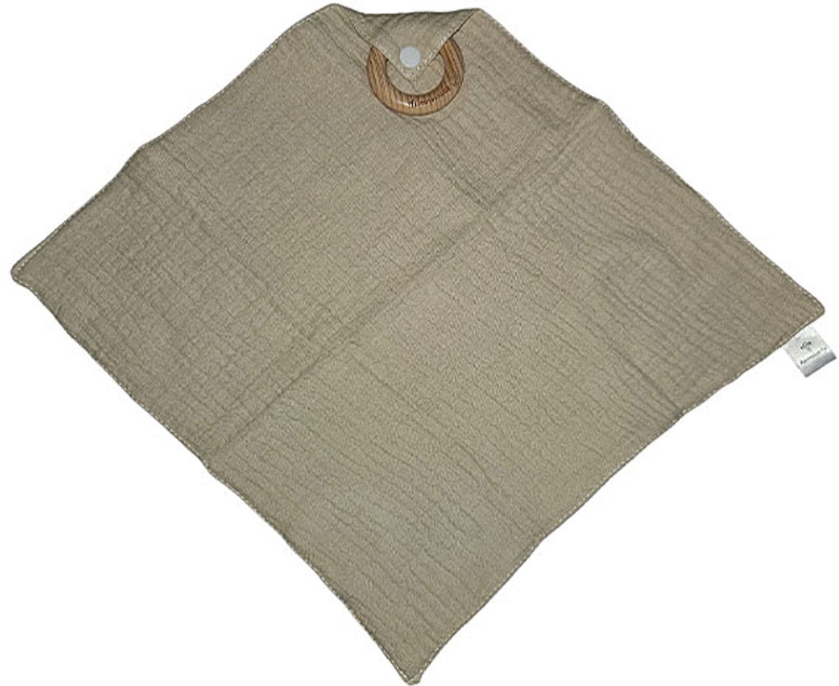 Rammelaartje hydrofiele knuffeldoekje met houten ring – beige