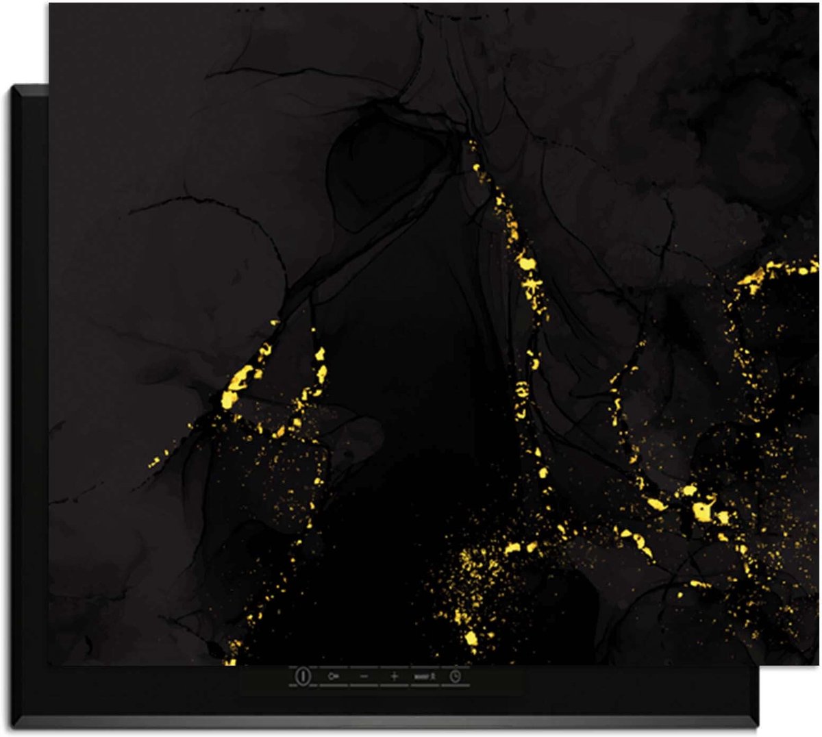 KitchenArt - Black Marble Gold – Inductie Beschermer - 71x52 cm - Kookplaat Beschermer - Luxe Afdekplaat Inductieplaat - Anti-slip & Oprolbaar - Beschermmat Inductiekookplaat