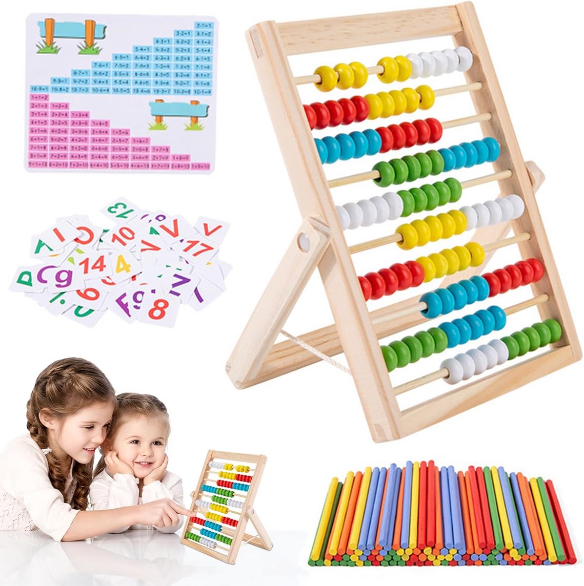 Houten Rekenrek en Telset voor Kinderen - Educatief Speelgoed voor Tellen en Basis Wiskunde