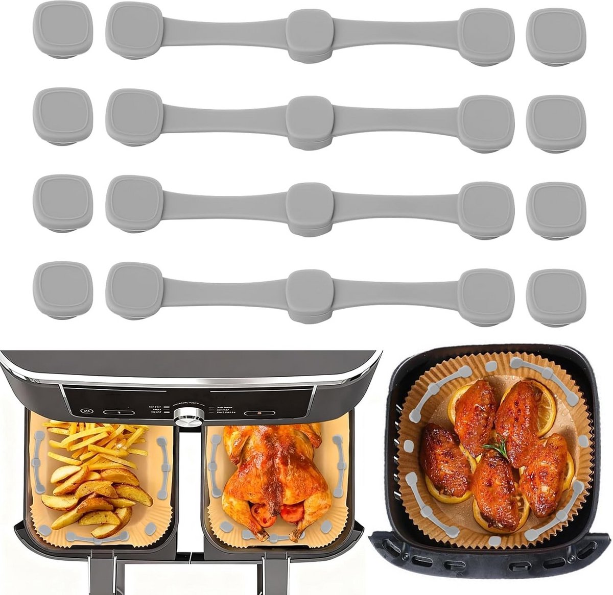 Magnetische Siliconen Clips voor Bakpapier in Airfryer, 12 Stuks
