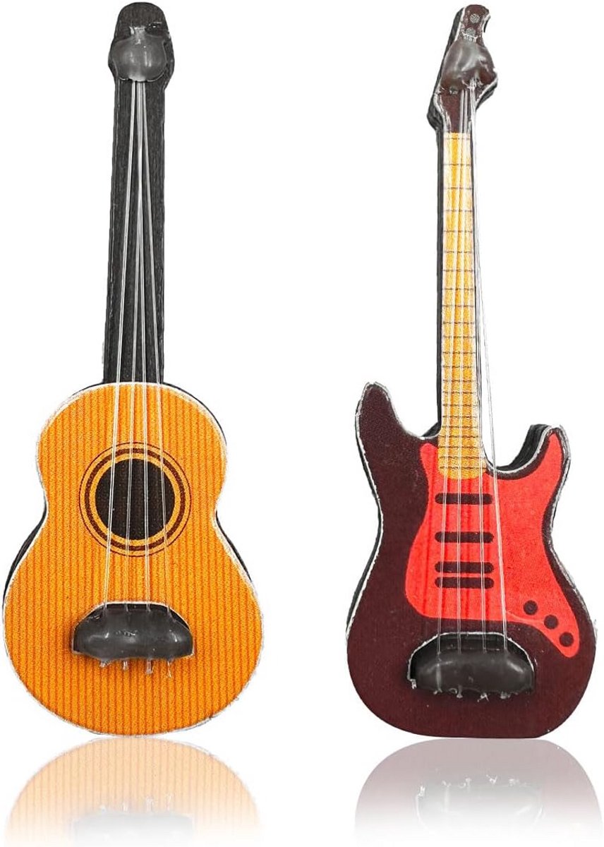 2 Stuks Miniatuur Gitaar Modellen Set 1:12 Houten Instrumenten Decoratie
