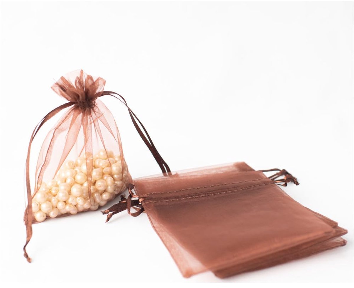 Organzazakjes, cadeauzakjes, snoepzakjes, sieradenzakjes voor bruiloft, verjaardag, festival, feest, geschenkverpakking, bruin, 10 x 15 cm, 100 stuks