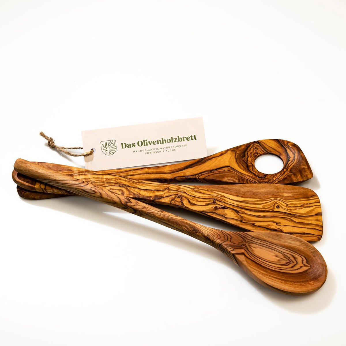 Olijfhouten Lepel Set van 3 - Houten Keukengerei voor Koken