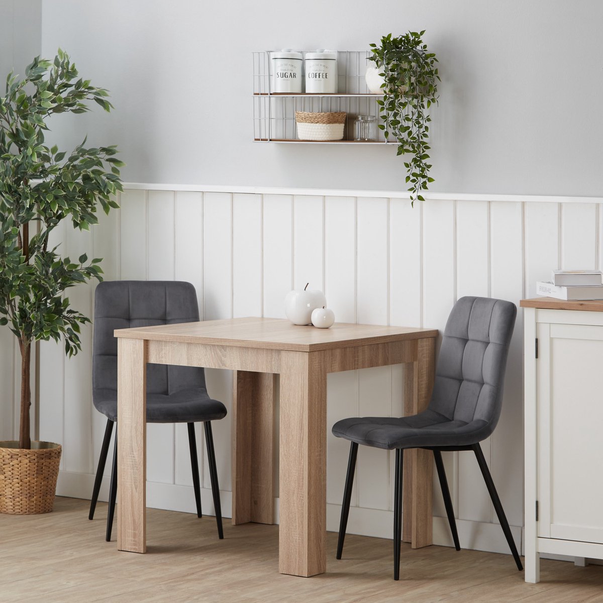 Homestyle4u Eethoeken - 80x80 cm - met 2 stoelen - Eettafel - Grijs Keukentafel