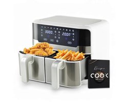 MasterPro Rocket Duo 900 Heteluchtfriteuse dubbel | wit | 9 liter inhoud en 2100 W vermogen | led-touchscreen en mand met antiaanbaklaag | friteuse | 11 functies in 1