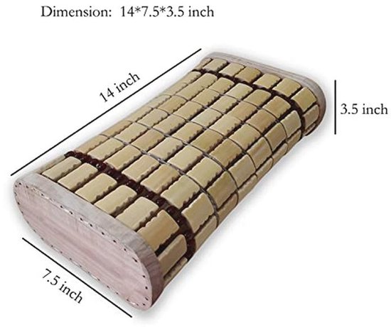 Bamboe hoofdkussen met afmetingen 14" x 7.5" x 3.5".
