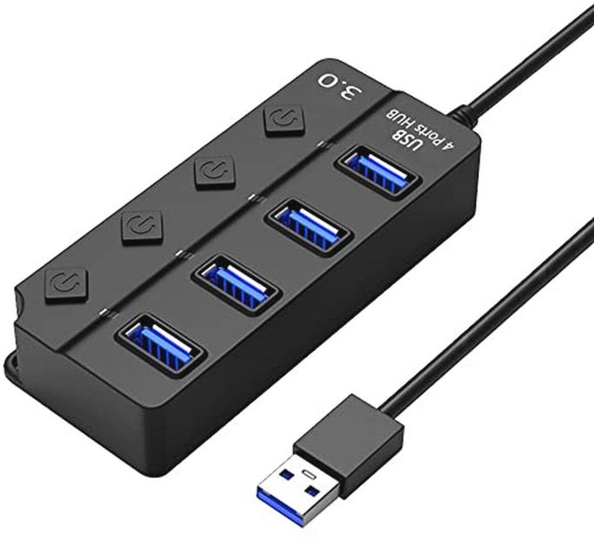 USB-hub met 4 poorten en onafhankelijke schakelaars voor snelle gegevensoverdracht