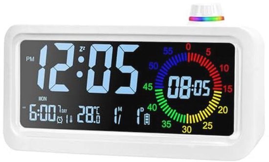 Venchin Projectiewekker: Nachtkastwekker met 180° Projector, Dubbele Alarm, Slummerfunctie, LED Spiegel-Scherm met 6 Helderheidsinstellingen, 2 USB- Opladers, voor Slaapkamer en Woonkamer