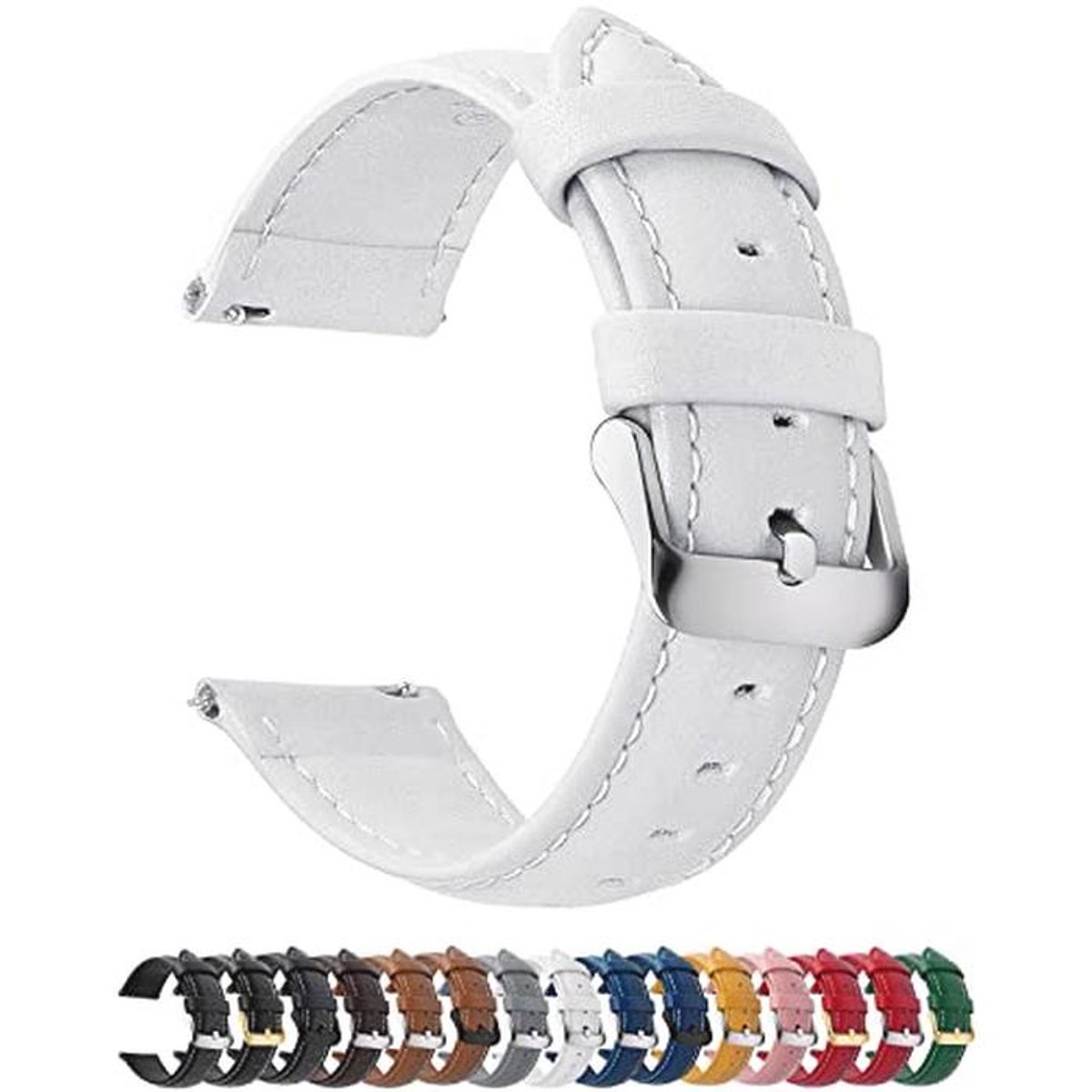 Leren Horlogeband 18mm met Stalen Gesp voor Mannen en Vrouwen - Wit en Zilver