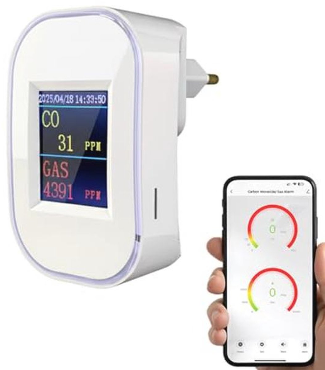 Wifi Gasmelder en Koolmonoxidemelder met Stekker voor Thuis - Tuya App Besturing