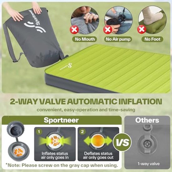 Zelfopblazende Campingmat 10 cm - Lichtgewicht Campingmatras voor Reizen en Kamperen van Merkloos — afbeelding 3