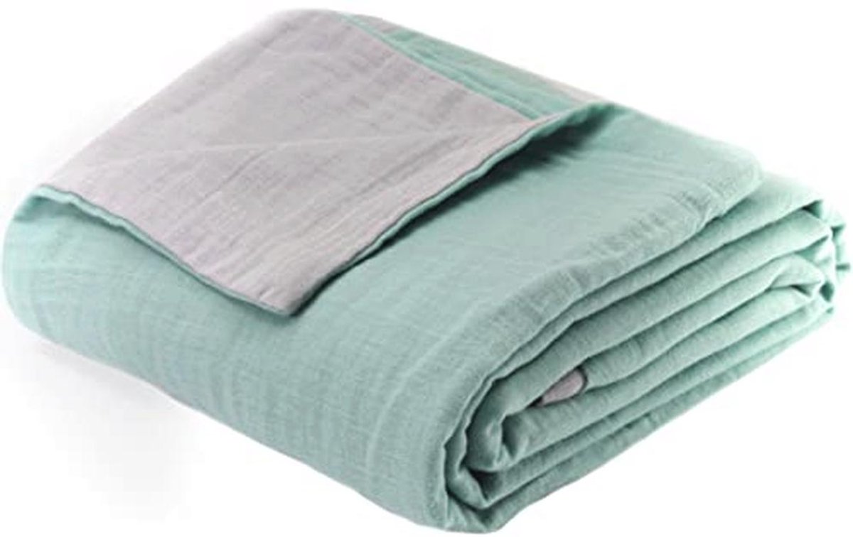 Musseline Baby Blanket – Ademend en Zacht Katoen, 100 x 145 cm, Multifunctionele Swaddle en Cuddle Blanket in Grijs-Mint