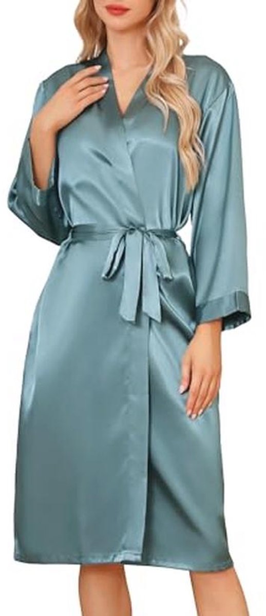 Lange satijnen ochtendjassen voor dames - Kimono nachtkleding met V-hals voor bruiloften en feesten