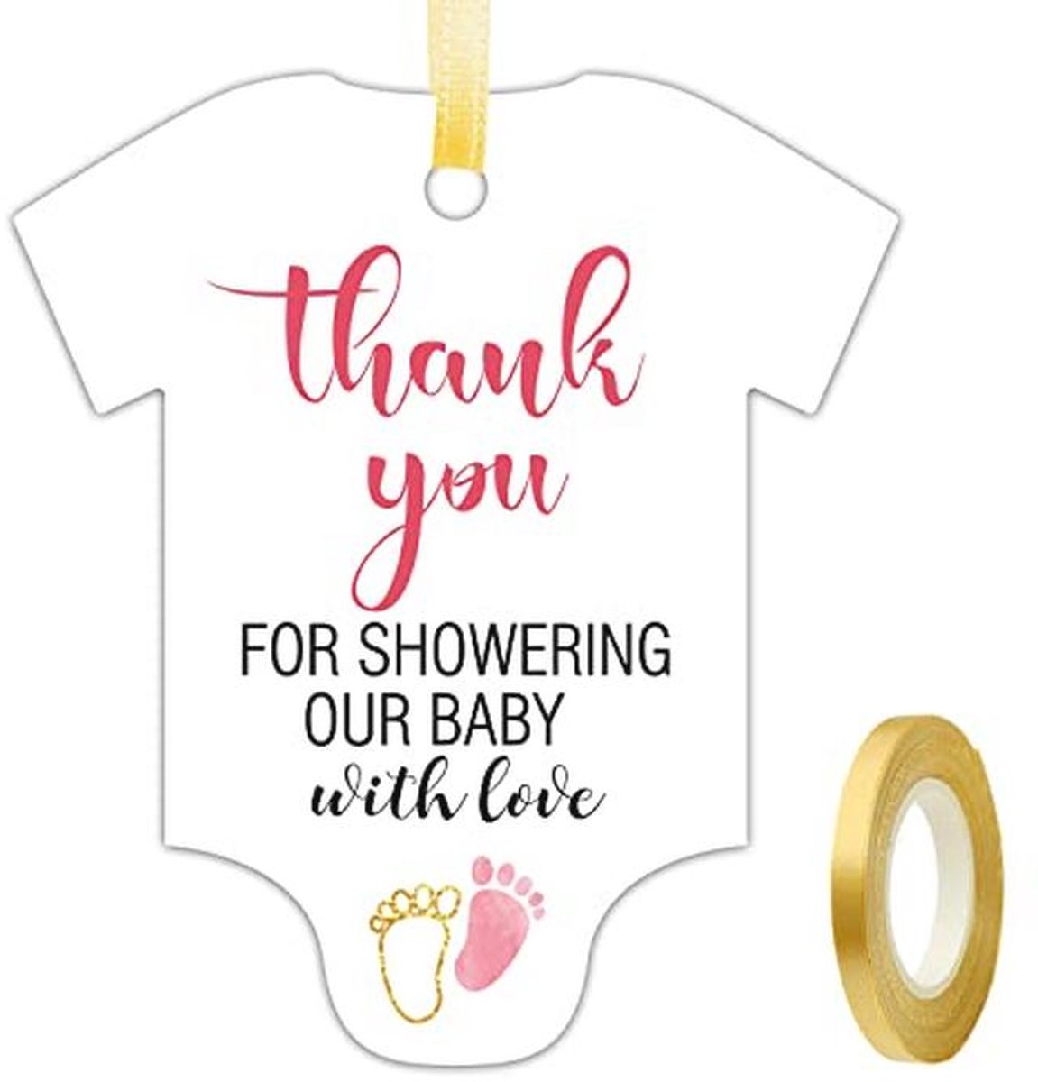 Bedankt voor het douchen van onze baby - 50 schattige roze cadeaulabels in onesie vorm