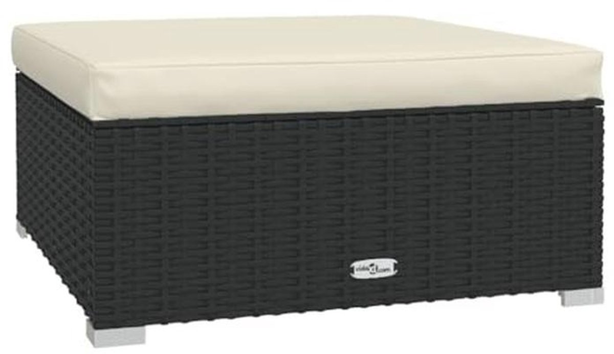 Zwarte Rieten Voetensteun met Kussen - 70x70x30 cm, Tuin Ottomaanse Hocker