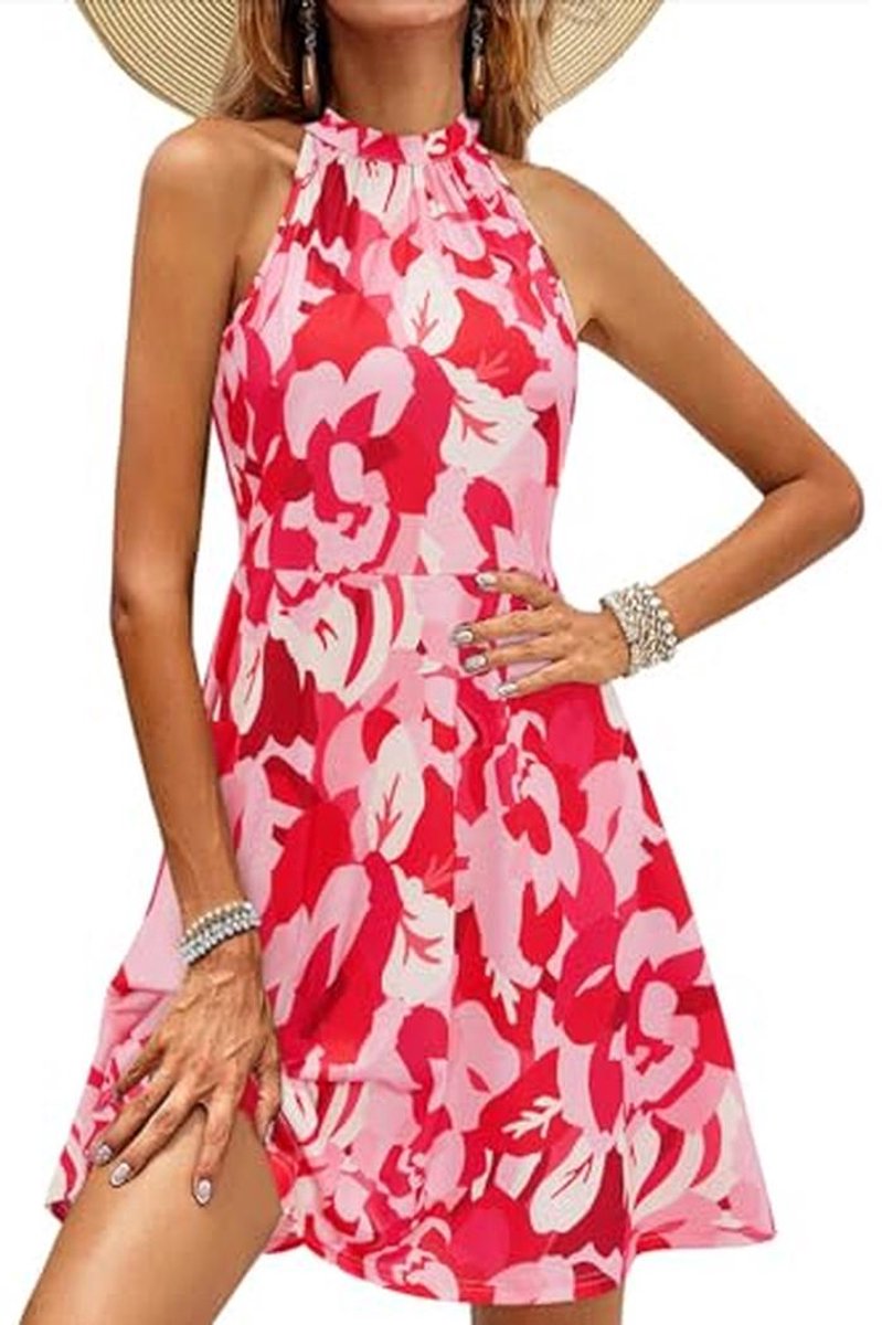 Zomerjurk Dames Mouwloos Halter Hals Casual Katoenen Soondress